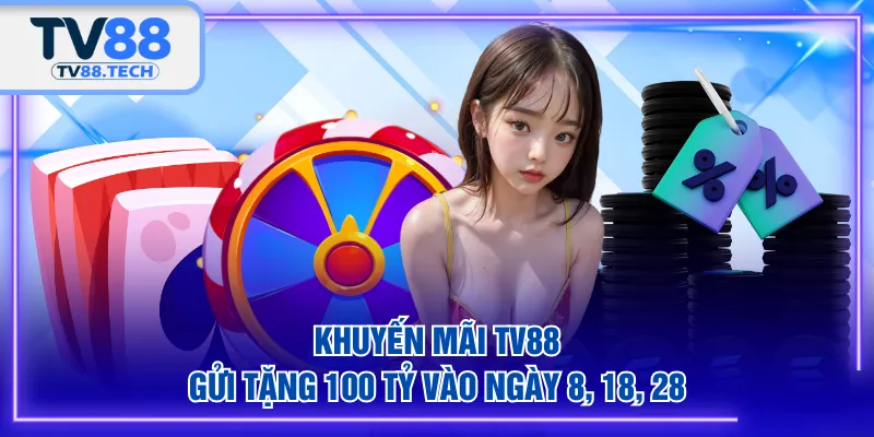 Khuyến mãi TV88 gửi tặng 100 tỷ vào ngày 8, 18, 28
